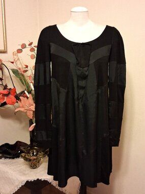 NOUSVOUS Black Patchwork Design Midi Dress Premium Quality Designer Dresses 8